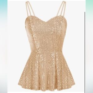 Grace Karin Shimmer Sequin Peplum Top Champagne